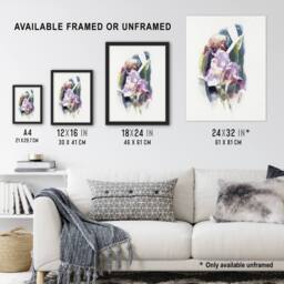 Artery8 Purple Iris Flower Watercolour Demuth Framed Wall Art Print in White - Size: A4 - thumbnail 3
