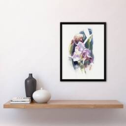 Artery8 Purple Iris Flower Watercolour Demuth Framed Wall Art Print in White - Size: A4 - thumbnail 4