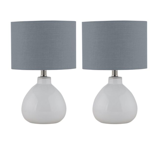 First Choice Lighting Set of 2 Tuscan - White Ceramic Lamps with Grey Shade - image 1