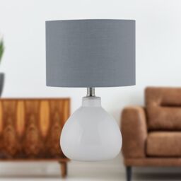 First Choice Lighting Set of 2 Tuscan - White Ceramic Lamps with Grey Shade - thumbnail 6