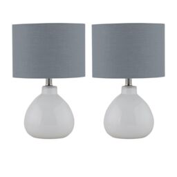First Choice Lighting Set of 2 Tuscan - White Ceramic Lamps with Grey Shade - thumbnail 1