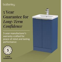 Balterley Fluted Front 2 Soft Close Door Vanity Basin Unit, Satin Blue, 500mm in Blue - thumbnail 6