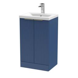 Balterley Fluted Front 2 Soft Close Door Vanity Basin Unit, Satin Blue, 500mm in Blue - thumbnail 1