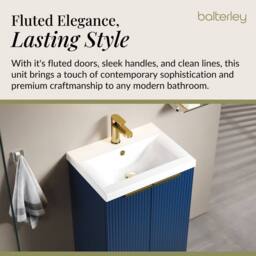 Balterley Fluted Front 2 Soft Close Door Vanity Basin Unit, Satin Blue, 500mm in Blue - thumbnail 4
