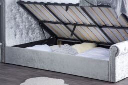 Birlea Grey Fabric Ottoman Bed Frame Storage Sienna Crushed Velvet in Metallic Silver - Size: Small Double - thumbnail 3