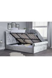 Birlea Grey Fabric Ottoman Bed Frame Storage Sienna Crushed Velvet in Metallic Silver - Size: Small Double - thumbnail 2