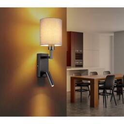 Netlighting Zamora Reading Wall Light Matt Gunmetal Textile Grey Shade E27 - thumbnail 2