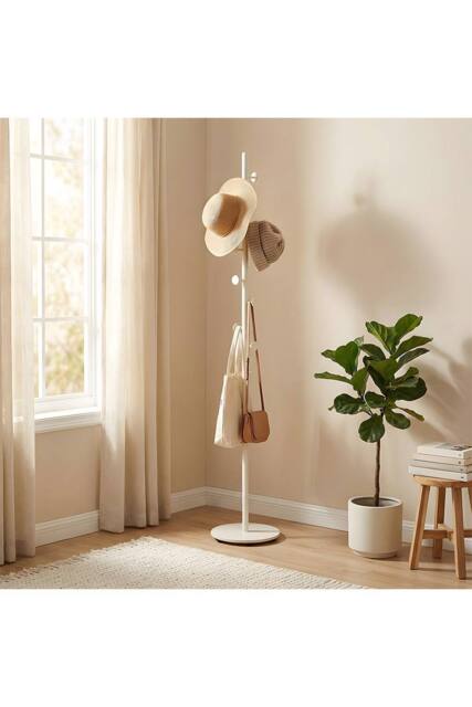 Living and Home 170cm Freestanding Coat Rack with 8 Hooks, Marble Base in White - image 1