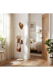 Living and Home 170cm Freestanding Coat Rack with 8 Hooks, Marble Base in White - thumbnail 3