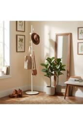 Living and Home 170cm Freestanding Coat Rack with 8 Hooks, Marble Base in White - thumbnail 2
