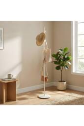 Living and Home 170cm Freestanding Coat Rack with 8 Hooks, Marble Base in White - thumbnail 6