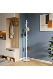 Living and Home 170cm Freestanding Coat Rack with 8 Hooks, Marble Base in White - thumbnail 4