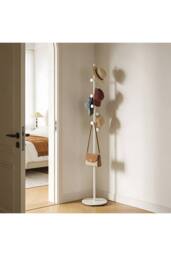 Living and Home 170cm Freestanding Coat Rack with 8 Hooks, Marble Base in White - thumbnail 5