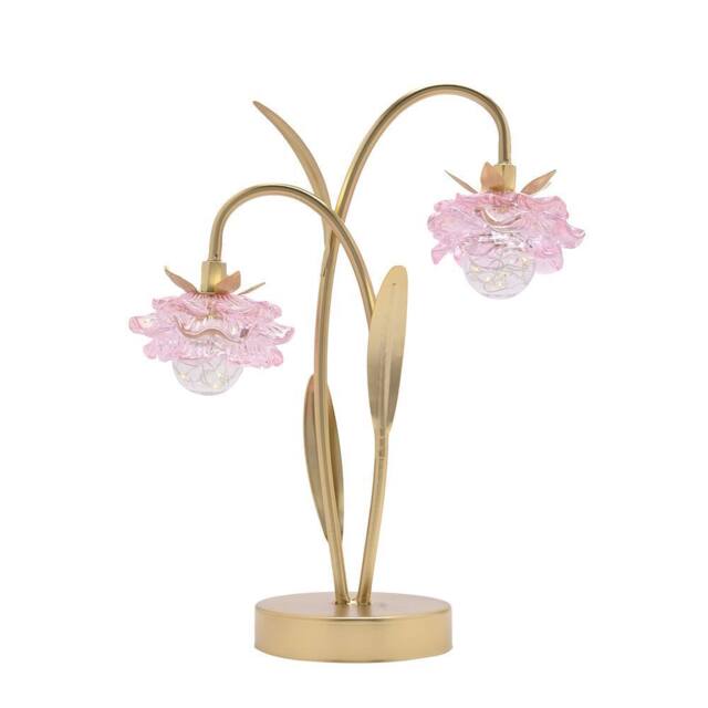 Hestia 2 Stem LED Lamp With Pink Glass Flower & Gold Base - image 1