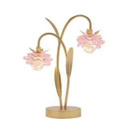 Hestia 2 Stem LED Lamp With Pink Glass Flower & Gold Base - thumbnail 2