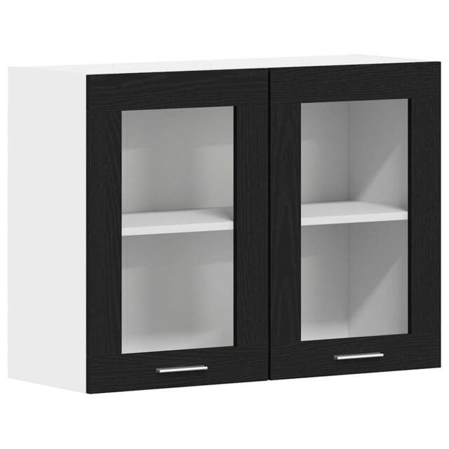 Berkfield Home Black Oak Hanging Glass Cabinet 80x31x60 cm Made from Engineered Wood - Size: 80 x 31 x 60 cm - image 1