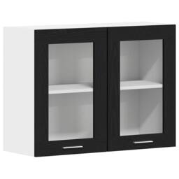 Berkfield Home Black Oak Hanging Glass Cabinet 80x31x60 cm Made from Engineered Wood - Size: 80 x 31 x 60 cm