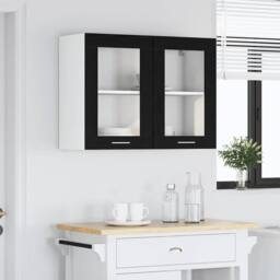 Berkfield Home Black Oak Hanging Glass Cabinet 80x31x60 cm Made from Engineered Wood - Size: 80 x 31 x 60 cm - thumbnail 4