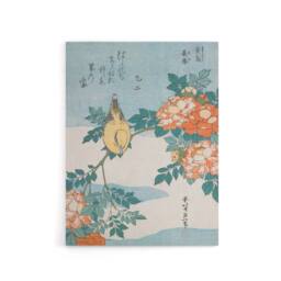 "Artery8 Bush Warbler & Roses Canvas Wall Art Print Katsushika Hokusai in Orange - Size: W18"" x H24""" - thumbnail 1