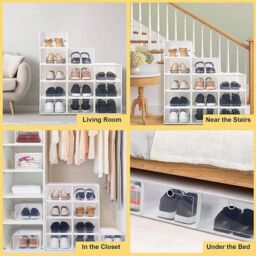 Hinsinc 12x White Plastic Shoe Storage Boxes Stackable Foldable Organiser - thumbnail 4