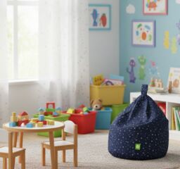 Bean Lazy Cotton Navy Stars Bean Bag Child Size in Dark Blue - Size: Small - thumbnail 3