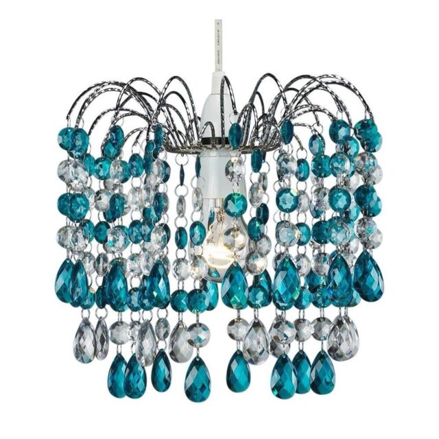 Happy Homewares Contemporary Pendant Shade with Acrylic Droplets in Teal - Size: 10 inches