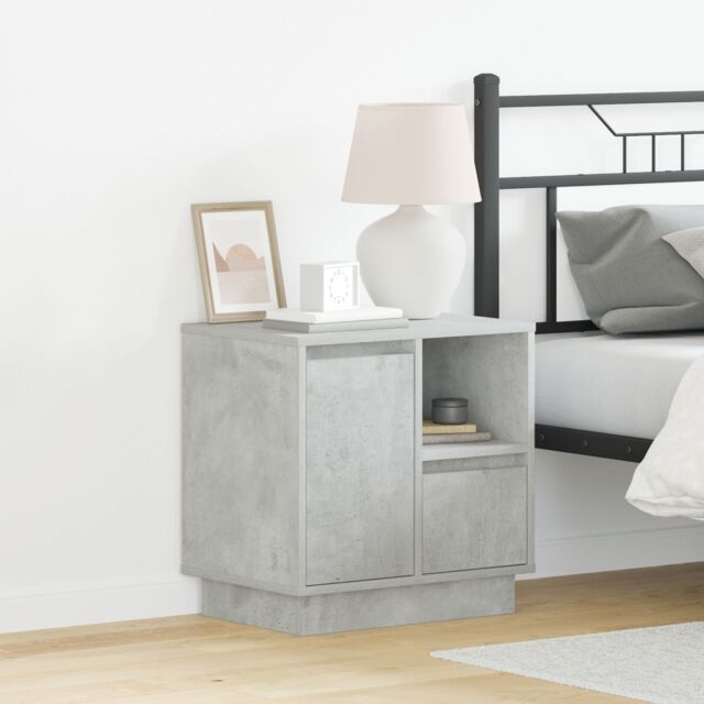 Berkfield Home Bedside Cabinet with LED Concrete Grey 50x34.5x50 cm - image 1