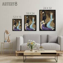 "Artery8 Supine Woman Man with Bell William Blake Framed Canvas Wall Art Print - Size: W12"" x H16""" - thumbnail 4