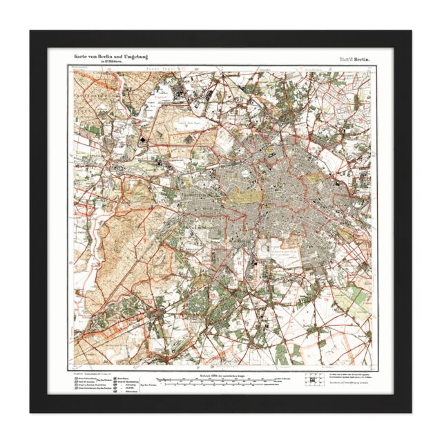 "Artery8 Wall Art Print Map Antique 1922 Reich Office Berlin City Old Replica Square Framed Picture 16X16 Inch in Black - Size: W16"" x H16""" - image 1