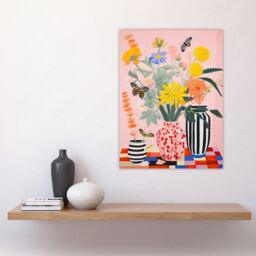 "Artery8 Wall Art Print Butterflies & Spring Wildflowers in Vases Bright Bouquets Art Poster - Size: W18"" x H24""" - thumbnail 4