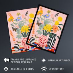 "Artery8 Wall Art Print Butterflies & Spring Wildflowers in Vases Bright Bouquets Art Poster - Size: W18"" x H24""" - thumbnail 2