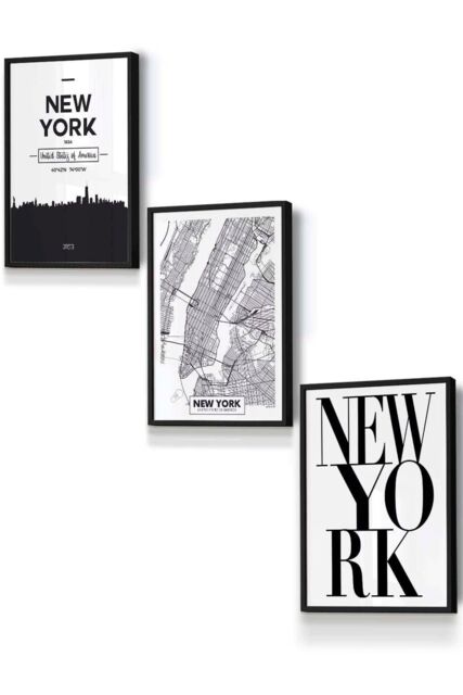 ARTZE NEW YORK Skyline Street Map City Prints Framed Wall Art - Small in Black - Size: W33 cm x H45 cm x D20mm - image 1