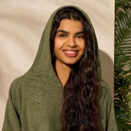 OHS Women's Poncho Oversized Hooded Towel Bath Beach Robe in Khaki - thumbnail 2