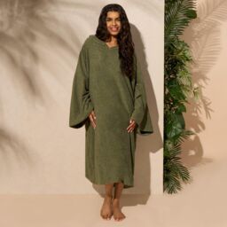 OHS Women's Poncho Oversized Hooded Towel Bath Beach Robe in Khaki - thumbnail 5