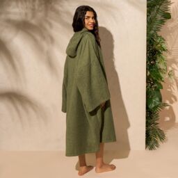 OHS Women's Poncho Oversized Hooded Towel Bath Beach Robe in Khaki - thumbnail 6