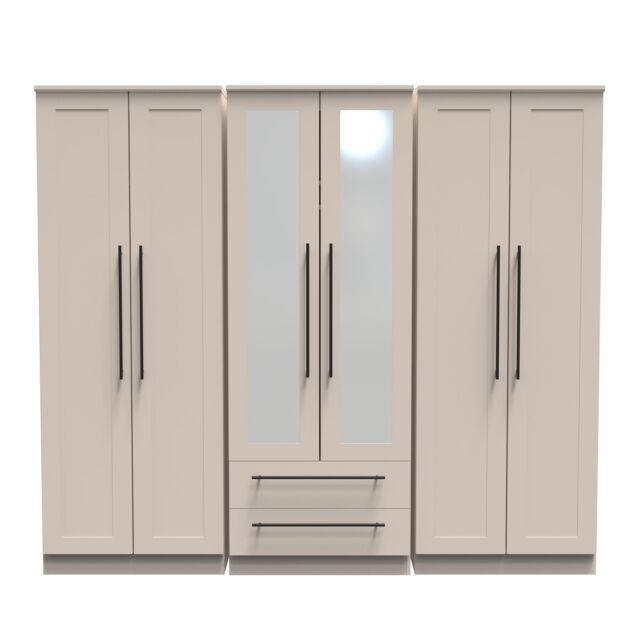 Ready Assembled 2 U Howard Tall 6 Door 2 Drawer 2 Mirror Wardrobe (Ready Assembled) in Taupe - image 1