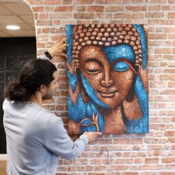 KDMD Buddha Painting - Bronze & Blue Flower 75x55cm - Size: 75x55 cm - thumbnail 3
