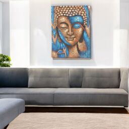 KDMD Buddha Painting - Bronze & Blue Flower 75x55cm - Size: 75x55 cm - thumbnail 2