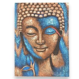 KDMD Buddha Painting - Bronze & Blue Flower 75x55cm - Size: 75x55 cm