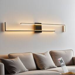NIVOR 140cm Aluminum LED Flush Mounted Sconce Dimmable Wall Light Remote in Black - thumbnail 1