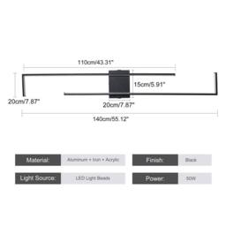 NIVOR 140cm Aluminum LED Flush Mounted Sconce Dimmable Wall Light Remote in Black - thumbnail 2