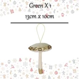 VFM e-Store Christmas Velvet Hanging Mushroom Decoration 13cm x 10cm Green X 1 - Size: 13 cm x 10 cm - thumbnail 2