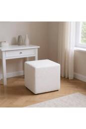 Living and Home White Teddy Fleece Upholstered Footstool - thumbnail 2