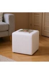 Living and Home White Teddy Fleece Upholstered Footstool - thumbnail 3