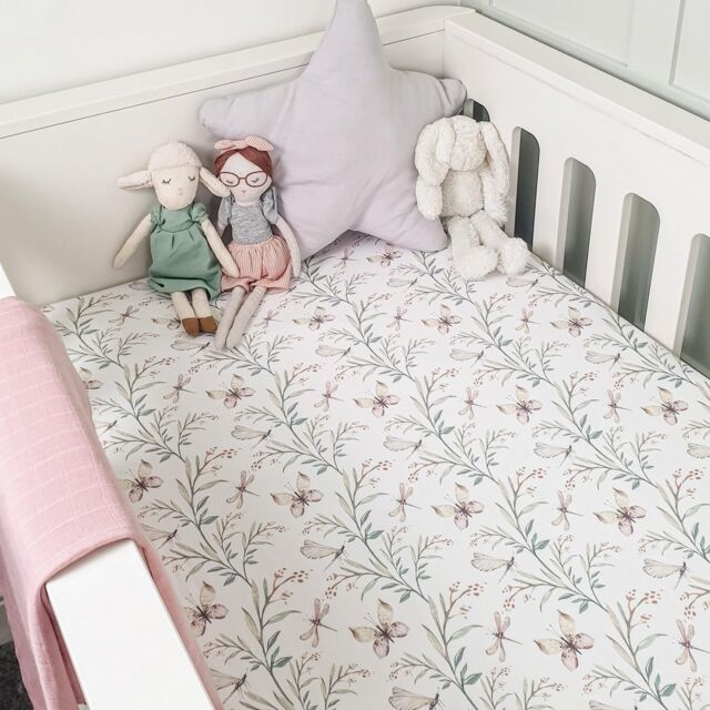 Minky Myles Women's Baby Fitted Cot Bed Sheet. Cotton Floral Butterfly Cotbed Nursery Sheet. Crease Free Baby Bedding Crib Sheets in White - image 1