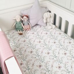 Minky Myles Women's Baby Fitted Cot Bed Sheet. Cotton Floral Butterfly Cotbed Nursery Sheet. Crease Free Baby Bedding Crib Sheets in White - thumbnail 1