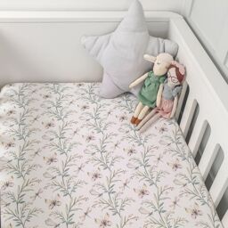 Minky Myles Women's Baby Fitted Cot Bed Sheet. Cotton Floral Butterfly Cotbed Nursery Sheet. Crease Free Baby Bedding Crib Sheets in White - thumbnail 2