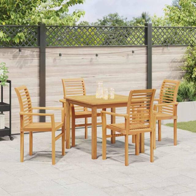 Berkfield Home Stacking Garden Chair 4 pcs Solid Wood Teak in Brown - image 1