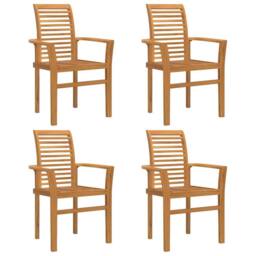 Berkfield Home Stacking Garden Chair 4 pcs Solid Wood Teak in Brown - thumbnail 3