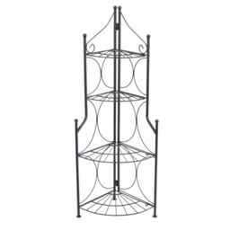 Oypla 4 Tier Foldable Metal Flower Plant Stand Display Shelf in Black - thumbnail 2